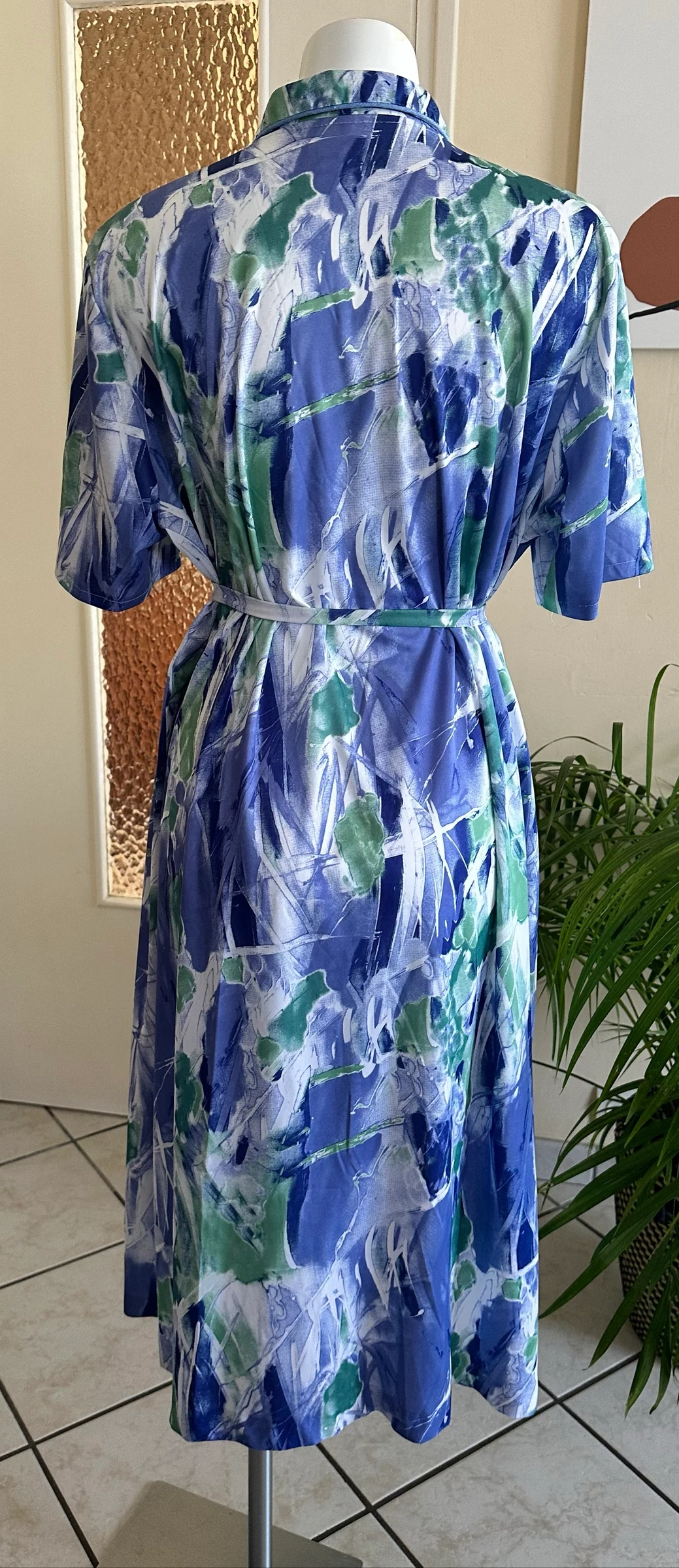 Vestido vintage con cinturón a juego talla 48/50 – Estado impecable – Azul y verde – photo 9